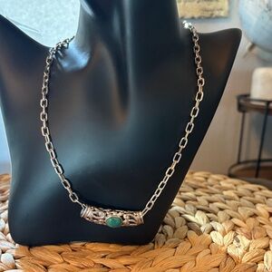 Silver Chain Necklace with Turquoise Accent